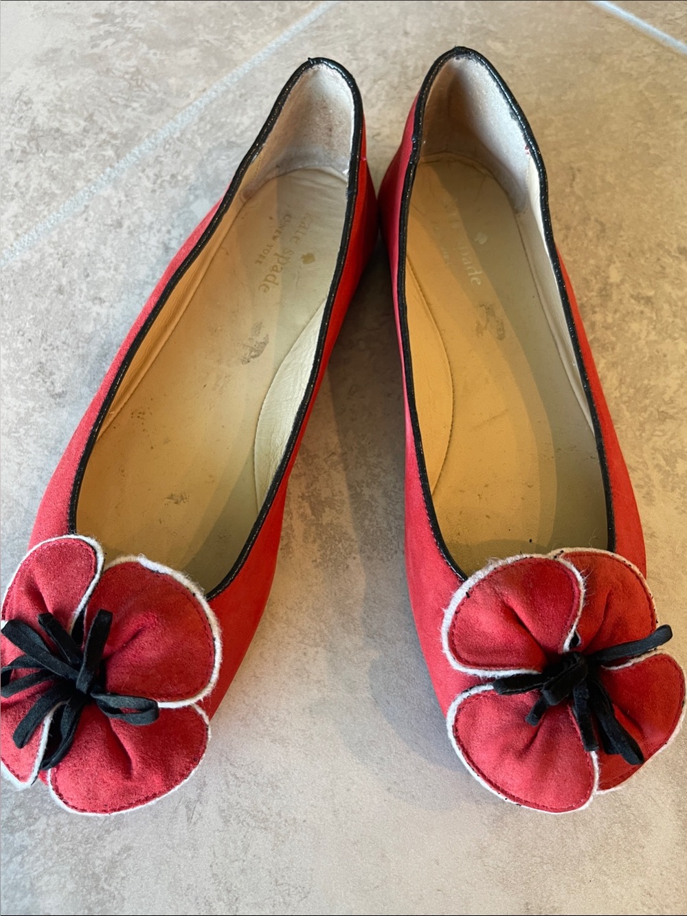 kate spade Red Suede Floral Accent Ballet Flats